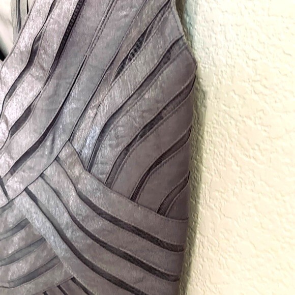 Adrianna Papell dark champagne dress shimmer tiered shutter pleated dress size 4 - Picture 4 of 9